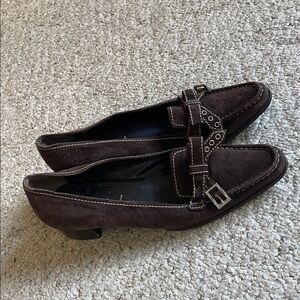 Vintage Prada Dark Brown Suede Kitten Heel Loafers
